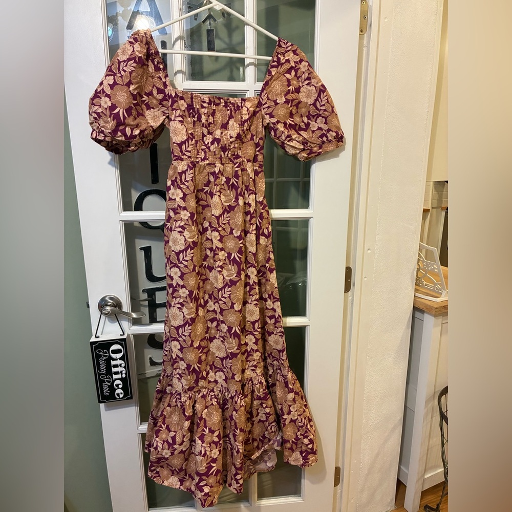 Favorite Daughter Floral Puff Sleeve Open Back Midi Dress Cottagecore S 8